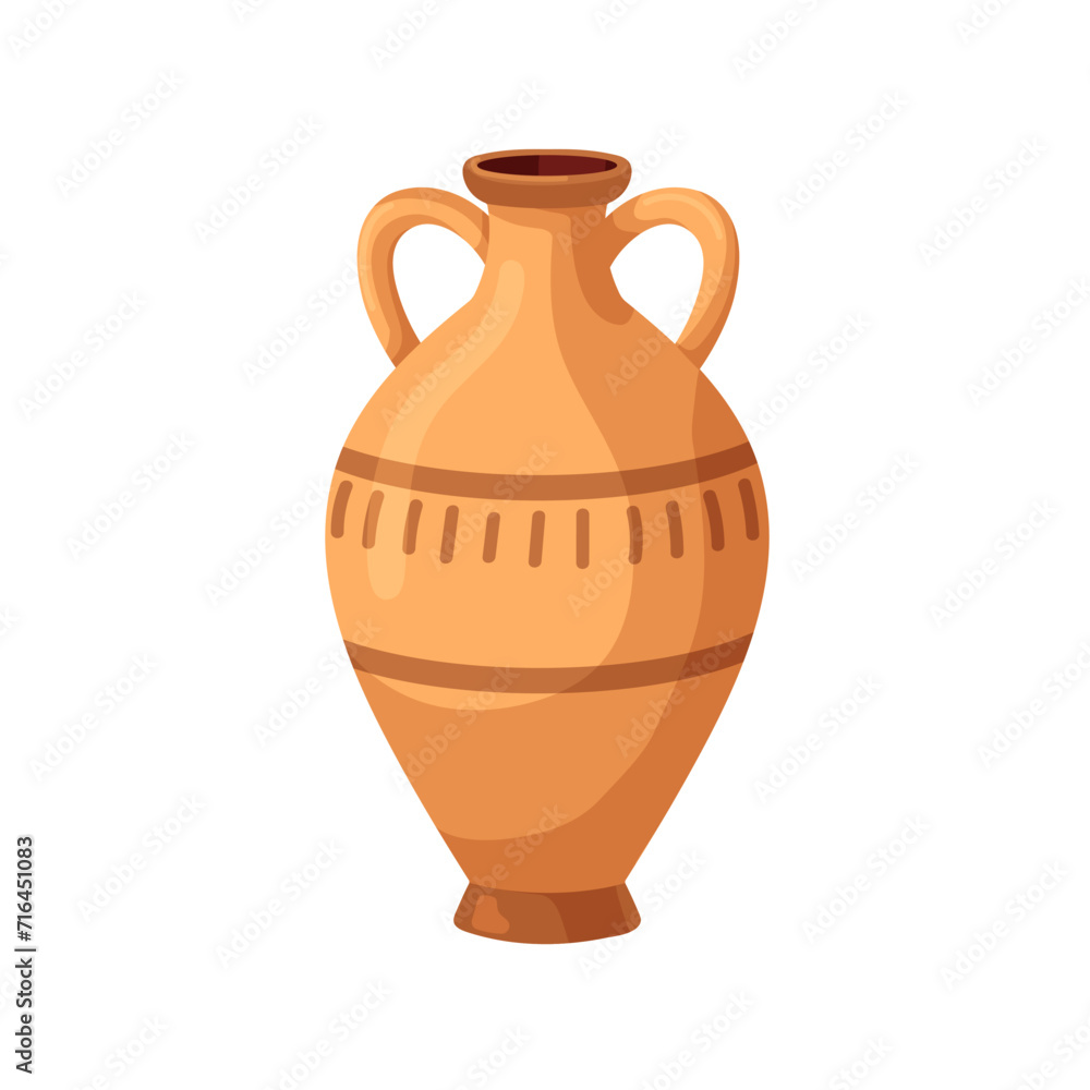 Old pottery, amphora. Ancient Greek vase, antique pot with handles. Vintage clay jug, vessels, urn. Crockery, earthenware. Flat cartoon graphic vector illustration isolated on white background