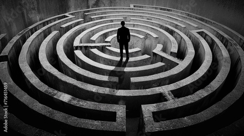 Graphic resource of a man about a labyrinth doesn't know where to go