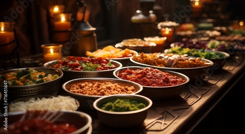 A Table Overflowing With Food and Illuminated by Candles