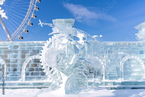 Harbin International Ice and Snow Sculpture Festival is an annual winter festival that takes place in Harbin, China. It is the world largest ice and snow festival. photo