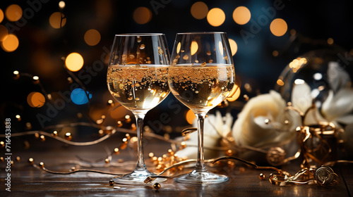 Alcoholic Fill the Glasses at the Nightclub Party With Gold Glowing Blur Background