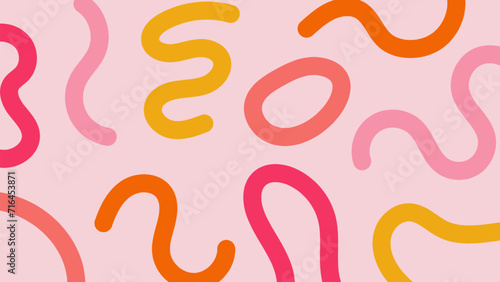 Abstract doodle background with hand drawn shapes and lines in pink colors. Simple childish scribble design with bright cute elements. Funky minimal pattern. Contemporary trendy vector backdrop