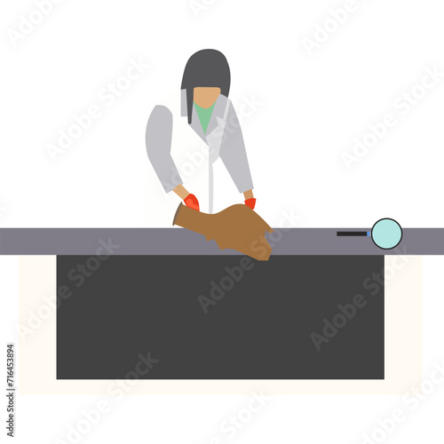Woman archeologist working with fossil bones in laboratory vector icon isolated on white