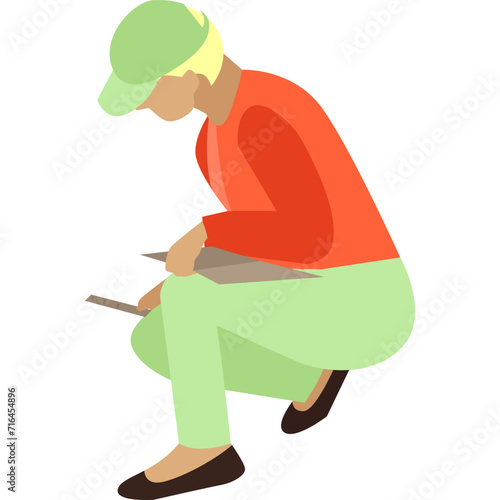 Woman archeologist measuring fossil bones with tape vector icon isolated on white