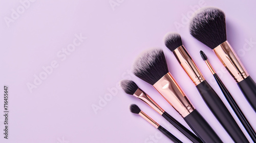 Makeup brushes banner. Set of glamour makeup