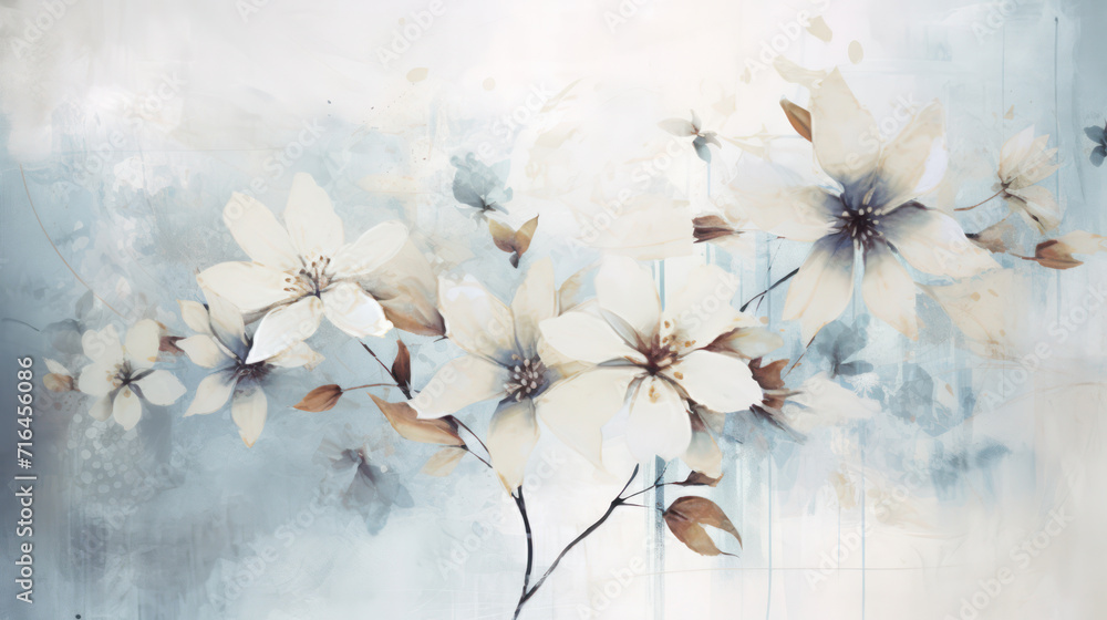 Abstract white flowers in shabby chic style bakground, white floral design as background wallpaper illustration - obrazy, fototapety, plakaty 