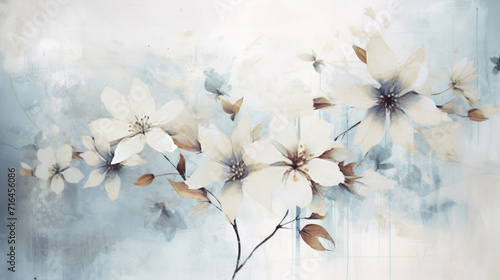 Abstract white flowers in shabby chic style bakground, white floral design as background wallpaper illustration