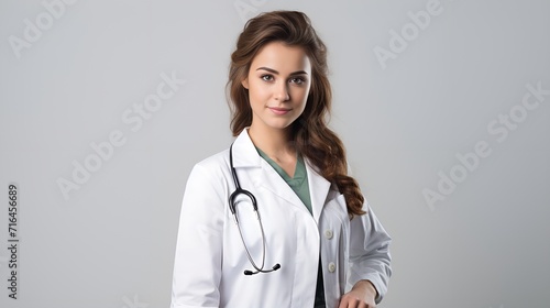 Doctor women in plain background, busy in a medical setting , doctor women, plain background, busy