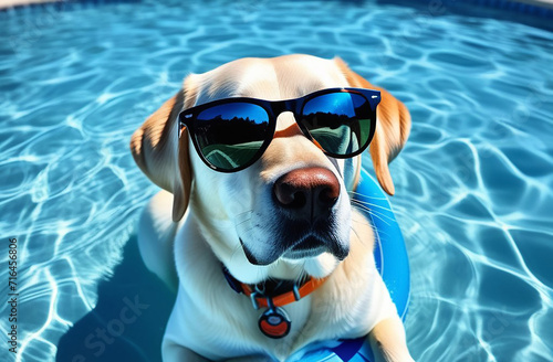 A dog swims in a circle in the pool.