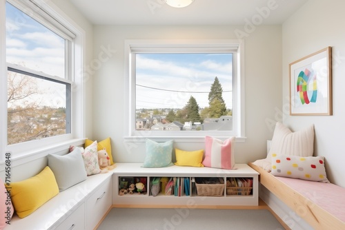 windowseat nook in a spacious kids room with view