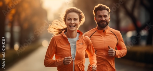 Man and Woman Run Together Down Street