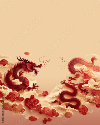 red gold dragon on light colored background, chinese new year mockup