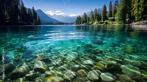 Crystal Clear Lake in Healthy Ecosystem , crystal clear lake, healthy ecosystem