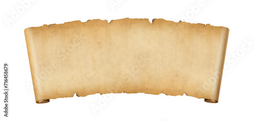 Old paper horizontal banner. Parchment scroll isolated on white