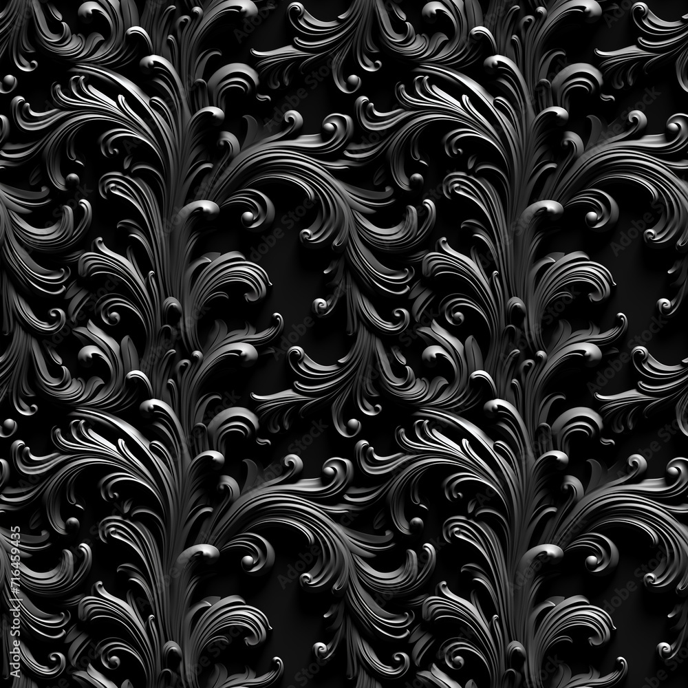 Black and white seamless pattern with classic foliage ornament. Seamless texture background Black and white seamless pattern with classic foliage ornament. Seamless texture background