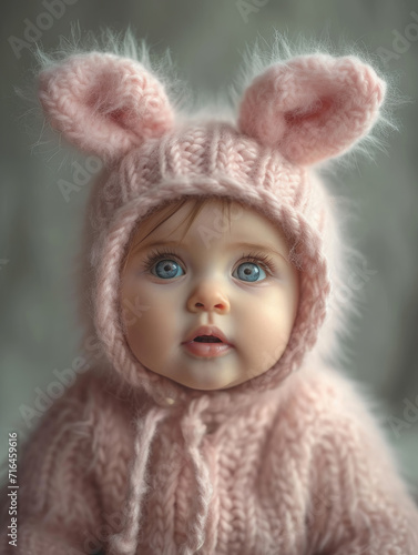 Little Child Dressed in Bunny Costume Enjoying Easter