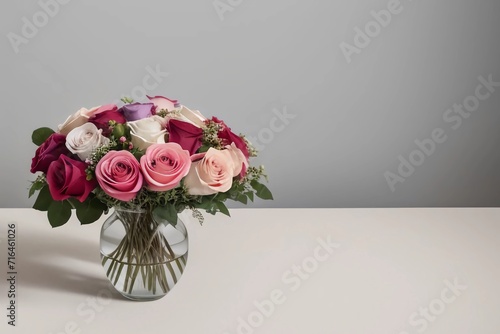 Red Roses Pink Flower. Colorful Roses with Vase. Generated AI