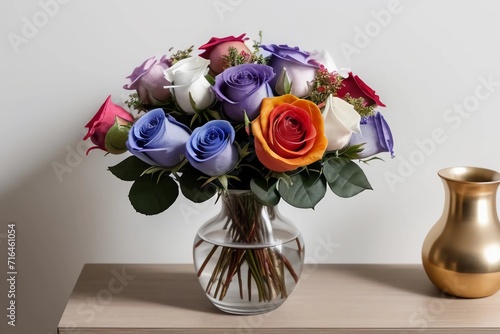 Beautiful Rosen. Colorful Roses with Vase. Generated AI