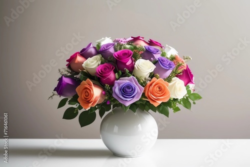 Flowers. Colorful Roses with Vase. Generated AI