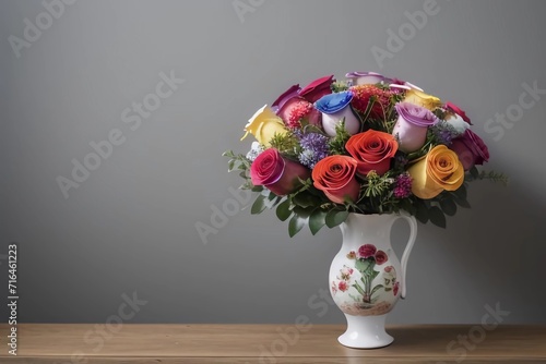 Beautiful Flower. Colorful Roses with Vase. Generated AI