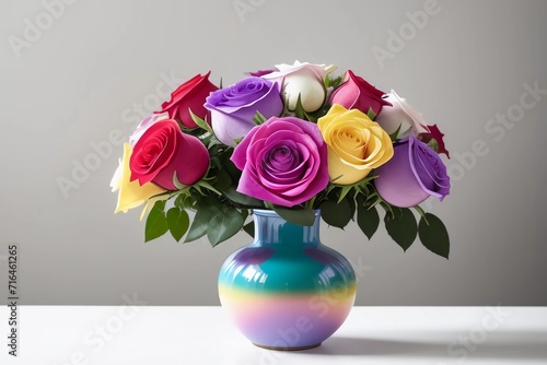 Flower. Colorful Roses with Vase. Generated AI