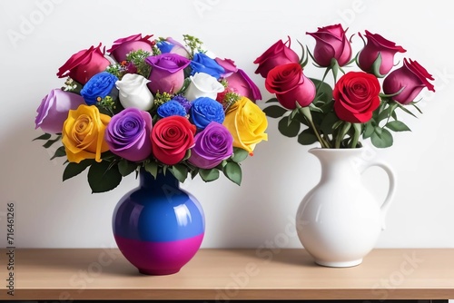Flowers. Colorful Roses with Vase. Generated AI