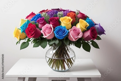 Beautiful Flower. Colorful Roses with Vase. Generated AI