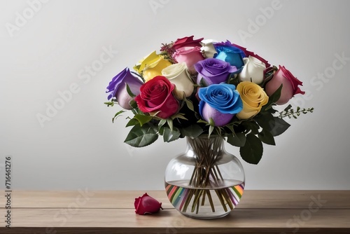 Beautiful Flower. Colorful Roses with Vase. Generated AI