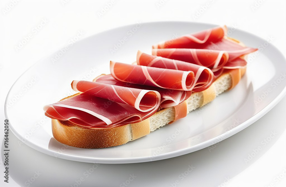 Sandwich with jamon on a white plate. Sandwich with jamon on a white plate.
