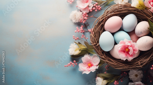 Spring background, Greeting card for Easter. top view, copy space