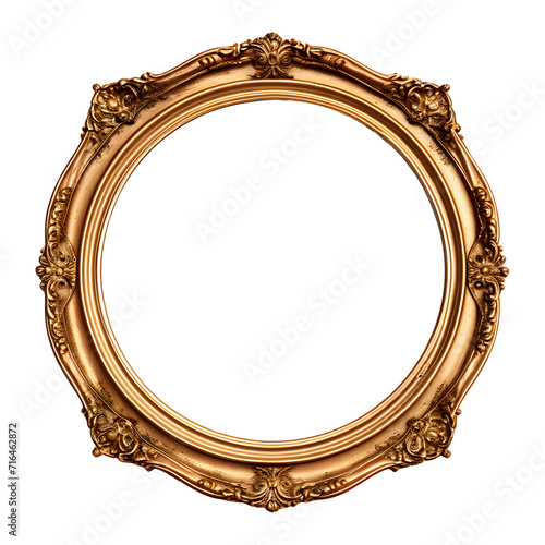 Antique Gold Circle Frame Isolated on Transparent Background 