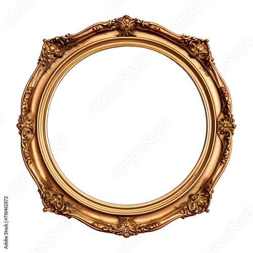 Antique Gold Circle Frame Isolated on Transparent Background	
