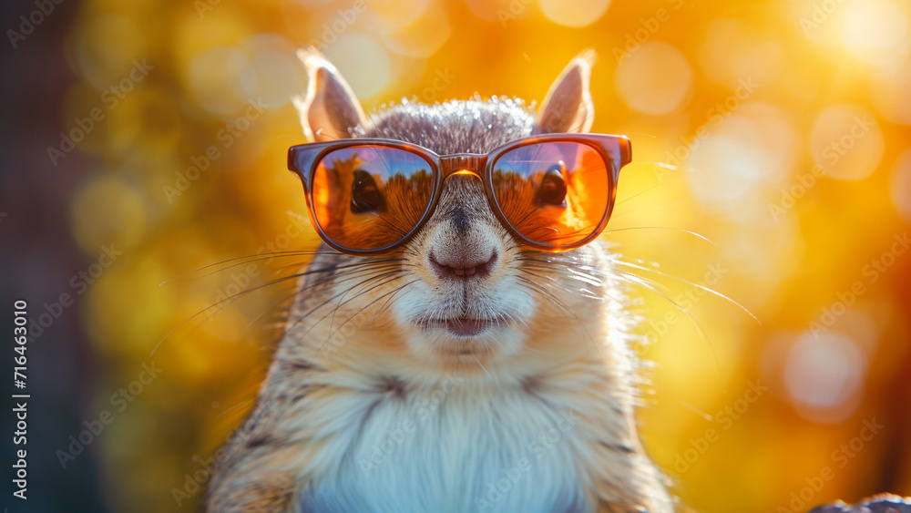 Chic Chipmunk Fashion Adorable Portrait in Orange Sunglasses