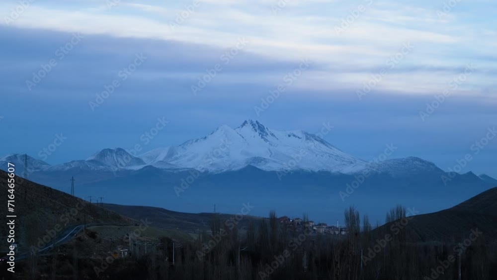 Beautiful clouds move quickly over Mount Erciyes Beautiful clouds move quickly over Mount Erciyes