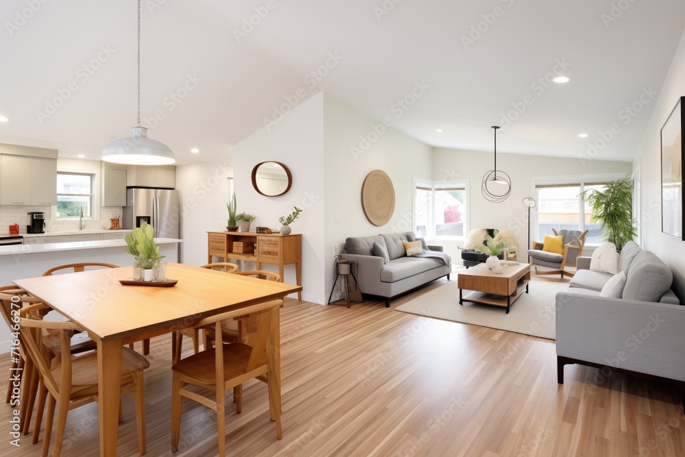 open concept livingdining room with hardwood floors