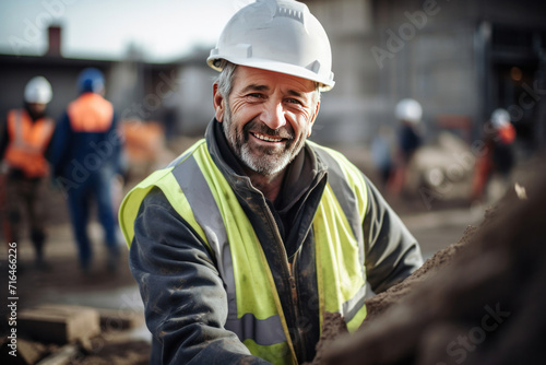 A smiling experienced man working on a building site. © Wararat