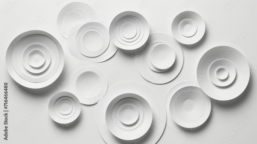 Circles background in paper cut style. White and grey colors. Decorative geometric shapes backdrop