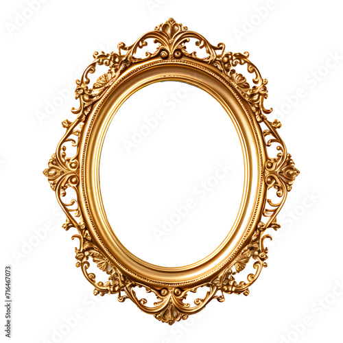 Antique Gold Oval Round Frame Isolated on Transparent Background
