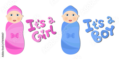 it's a girl, it's a boy, vector lettering pictures for baby shower