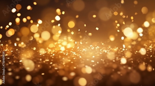 Golden particles and sprinkles for a holiday celebration like christmas or new year. shiny golden lights. © Wararat