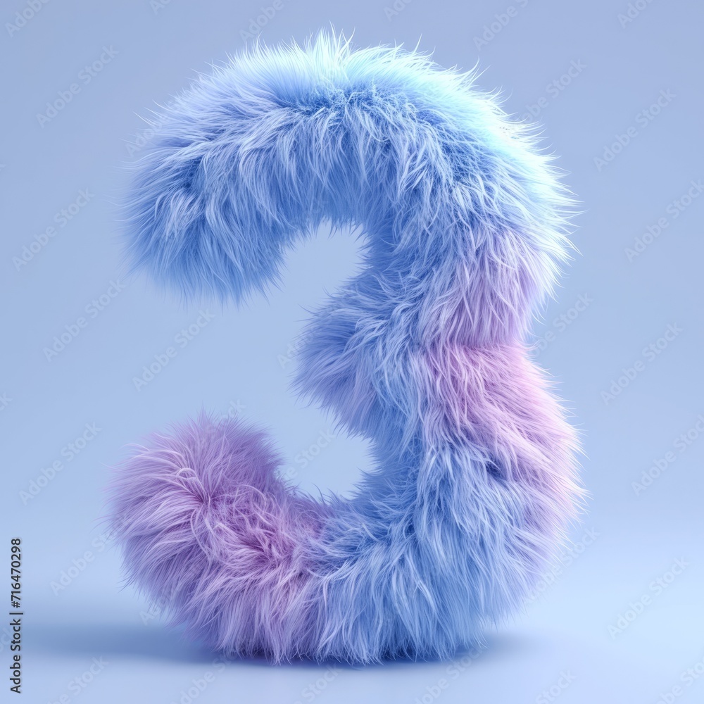 Number Three, 3, in style fur alphabet, isolated on white background. Lilac, pink, purple baby/children colours. Square shape. AI generated design.
Number Three, 3, in style fur alphabet, isolated on white background. Lilac, pink, purple baby/children colours. Square shape. AI generated design.