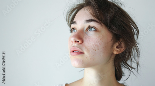 young woman with skin problem acne and eczema on the face. photo