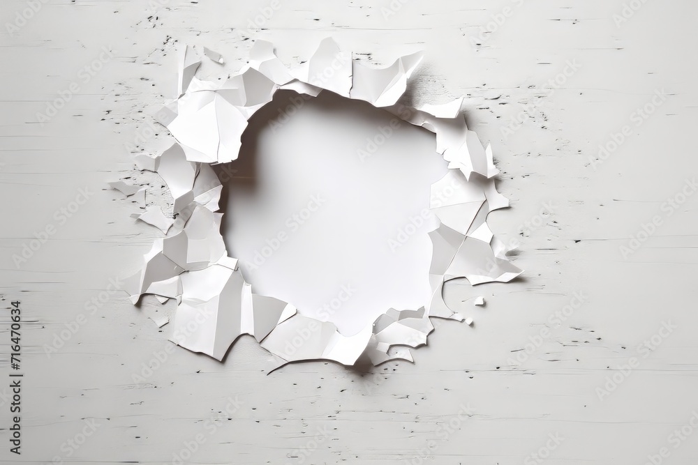 White torn paper with a hole in the middle on a white background White torn paper with a hole in the middle on a white background