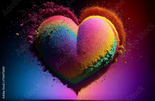 Bright rainbow powder heart. Valentine s card.