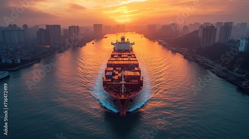 Witness the power and utility of a freight vessel, a crucial component in global logistics. photo