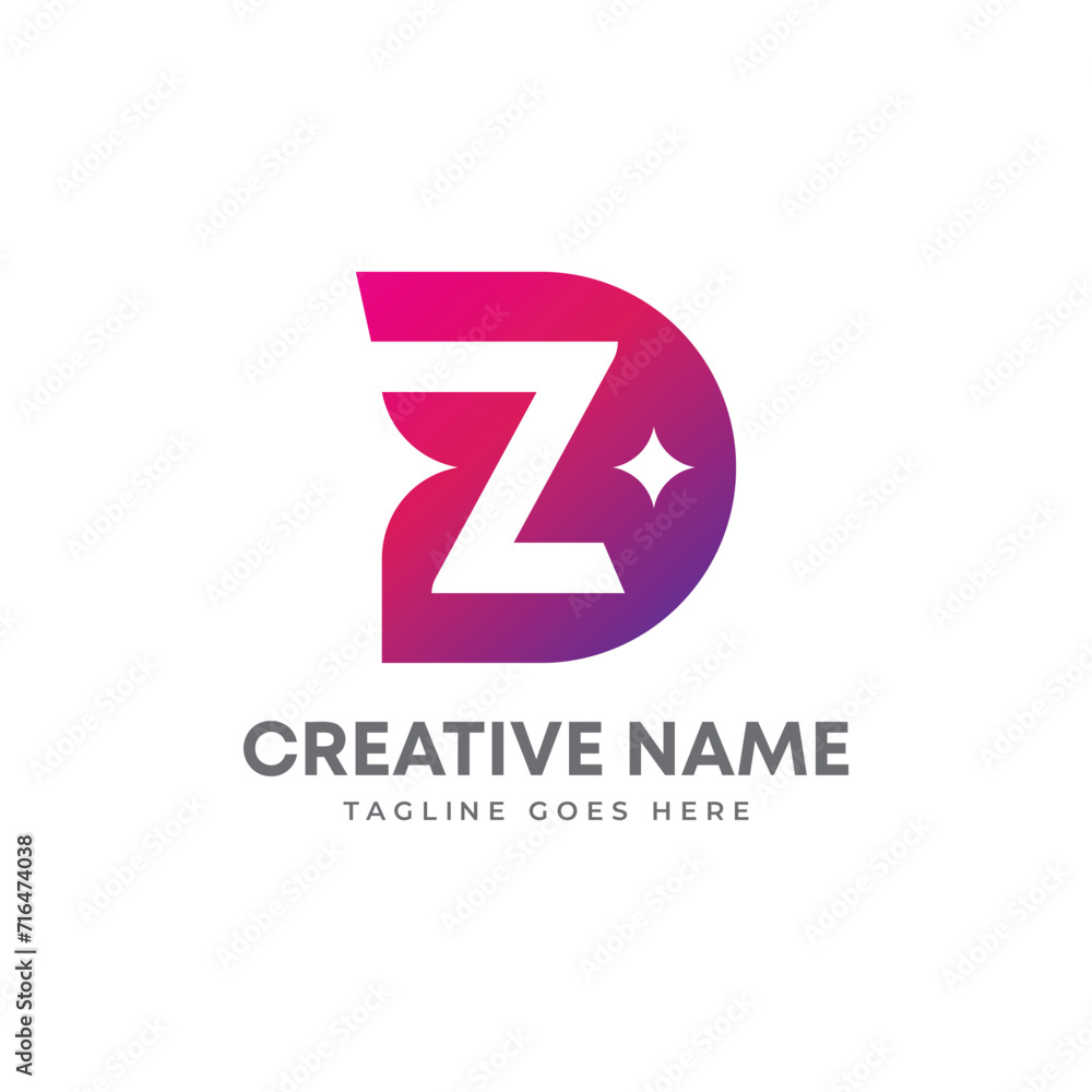 Letter DZ gradient modern logo. modern sparkle logo with letter DZ. Letter DZ gradient modern logo. modern sparkle logo with letter DZ.