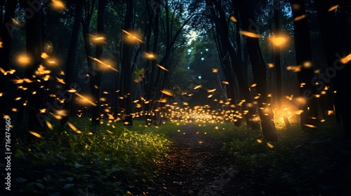 Fireflies in the forest contributing to a healthy ecosystem , Fireflies, healthy ecosystem, forest