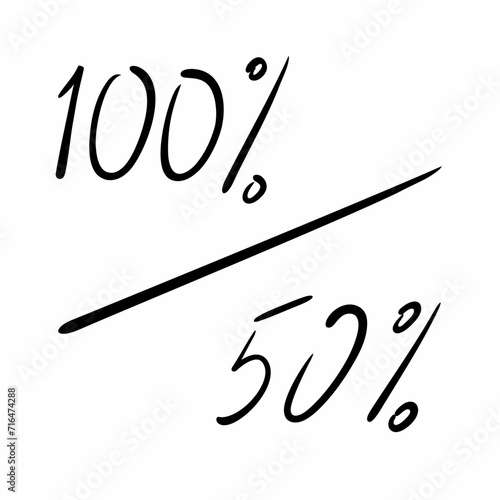Handwritten
numbers of 50 and 100 percent for promotions, discounts. Vector illustration
