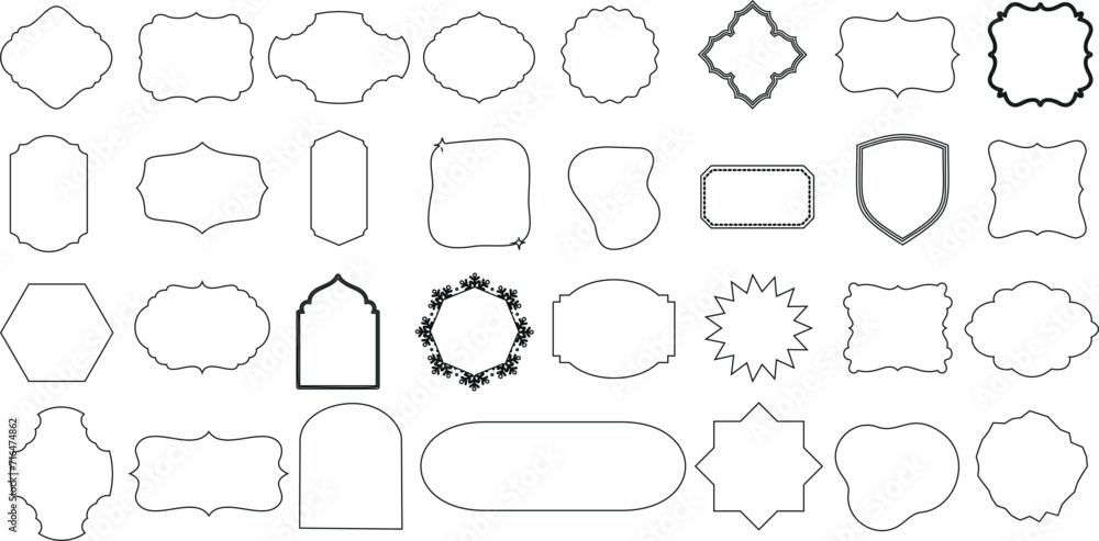 Fototapeta premium Vector set of various frames and borders, perfect for certificates, awards, documents. Editable, scalable, customizable designs in rectangle, oval, shield shapes