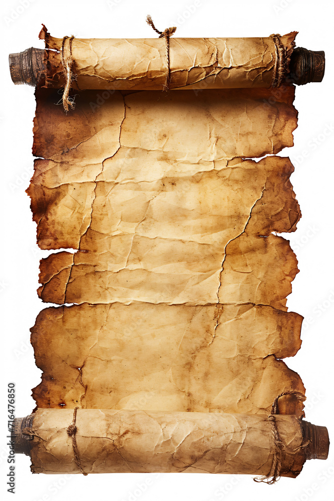 An isolated empty unwritten sheet of old parchment, ready for your text ! 